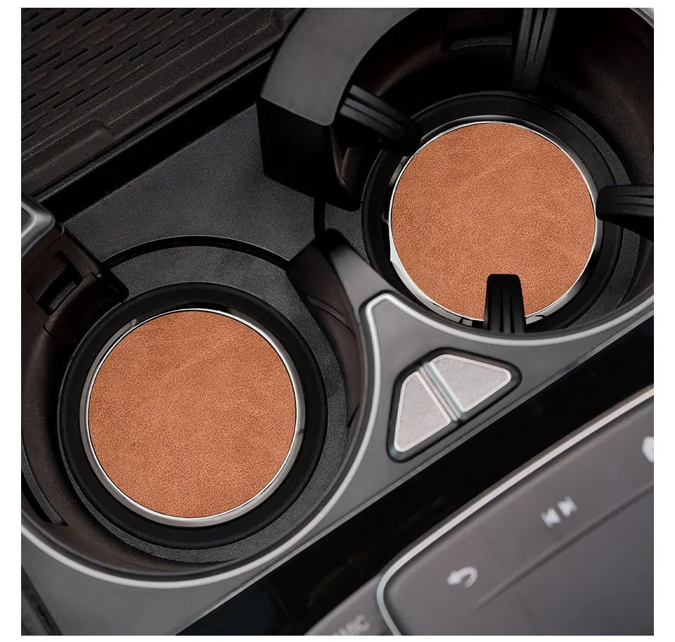 2Pcs Leather Car Coaster Anti-slip Mat Cup Holder Pad For BMW X1 X2 X3 X4 X5 X6 X7 1 3 5 6 7 Series E60 E90 E70 G20 G30 G7