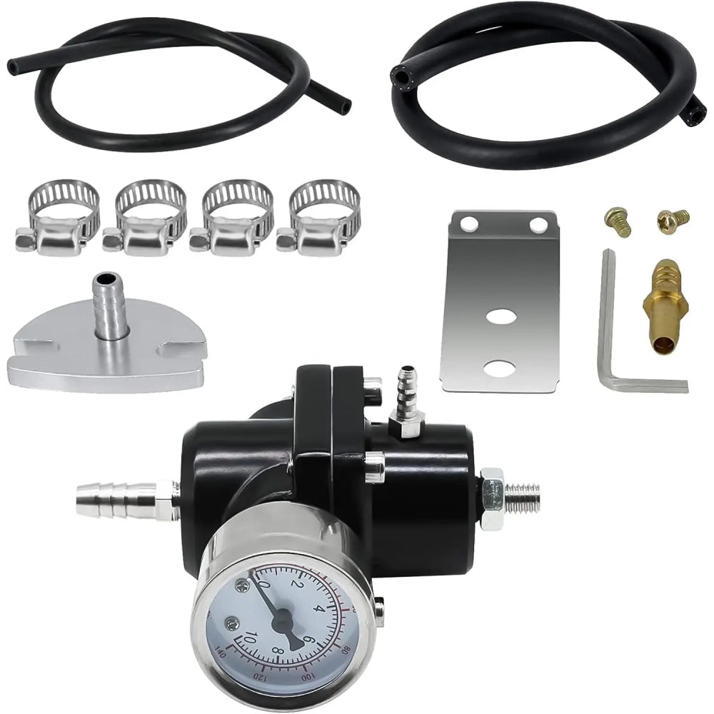 Universal 1Set Adjustable Fuel Pressure Regulator + Gauge+ Fitting Kit Aluminum Black Blue Red Silver