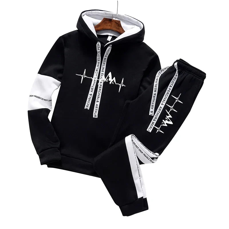 Mens Tracksuit Casual Classic Hooded Sweatshirt Jogging Clothing High Quality Simplicity Versatile Printing Tops Pants Suit