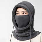 Pasamontañas de invierno Unisex con capucha de punto, bufanda para bicicleta a prueba de viento, gorro para hombres y mujeres, máscara de esquí de lana cálida con cordón, equipo para clima frío