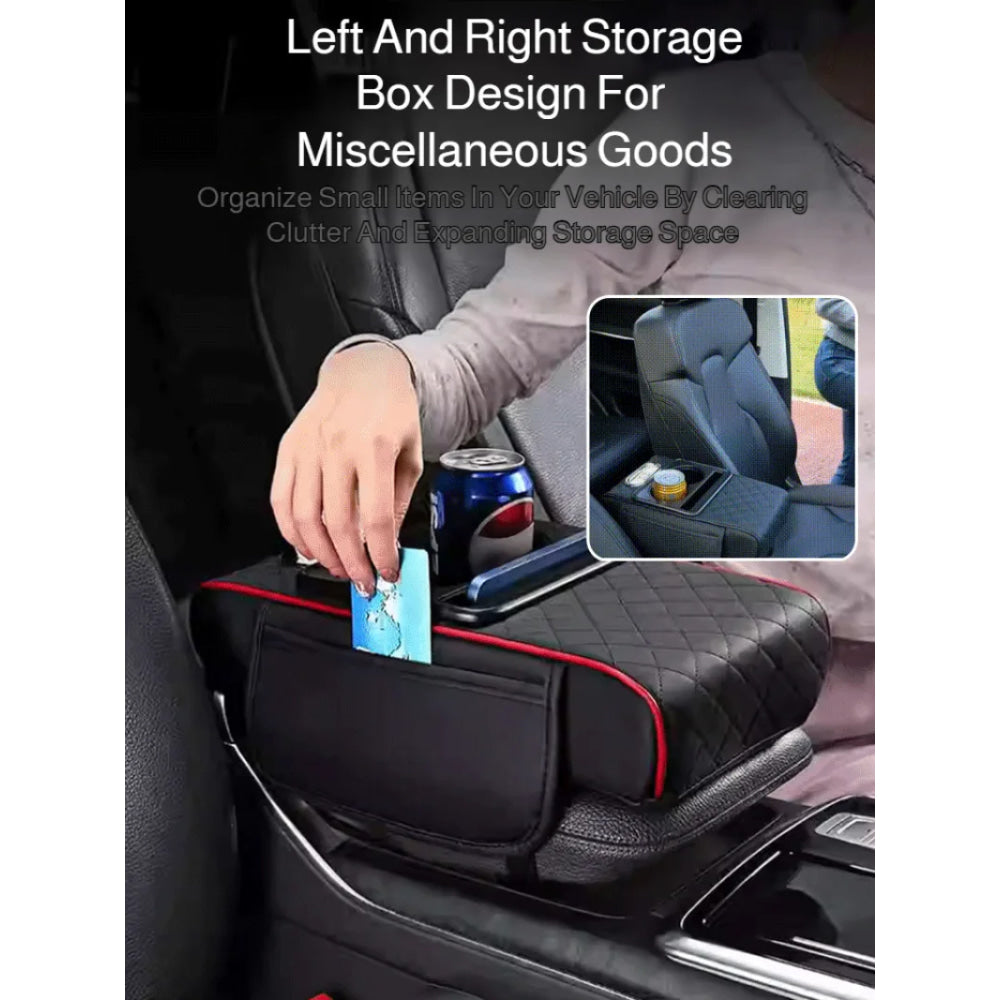 Reposabrazos para Coche 5 en 1: Caja para Pañuelos, Portavasos, Bolsa de Almacenamiento Multifuncional, Almohadilla Elevadora y Cojín con Bolsillo