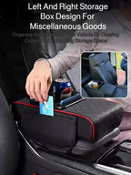 Reposabrazos para Coche 5 en 1: Caja para Pañuelos, Portavasos, Bolsa de Almacenamiento Multifuncional, Almohadilla Elevadora y Cojín con Bolsillo