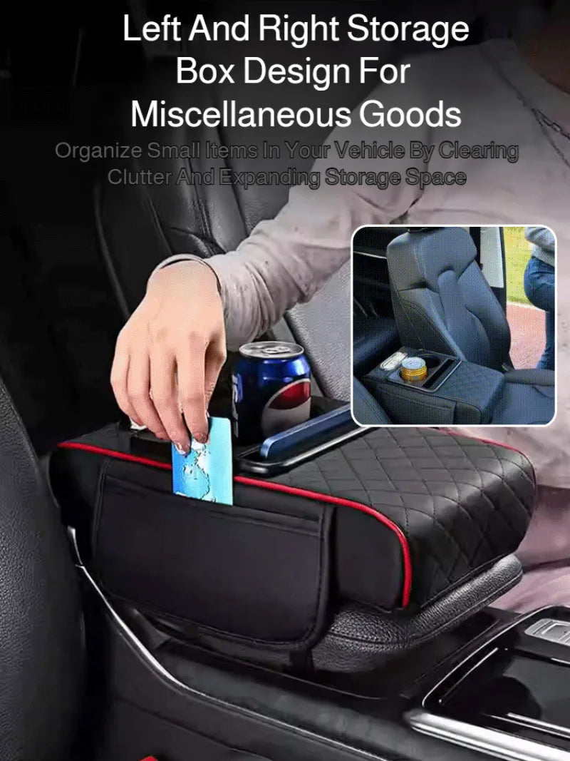 Reposabrazos para Coche 5 en 1: Caja para Pañuelos, Portavasos, Bolsa de Almacenamiento Multifuncional, Almohadilla Elevadora y Cojín con Bolsillo