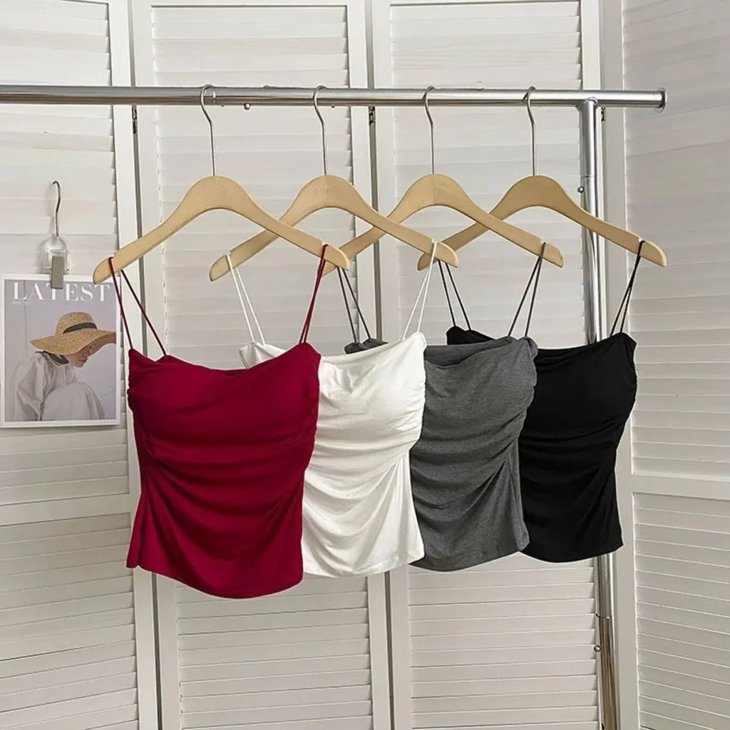 Camiseta sin Mangas para Mujer, Camisola Ajustada, Top Corto Sexy con Tirantes Finos, Camiseta Blanca Lisa, Estilo Coreano