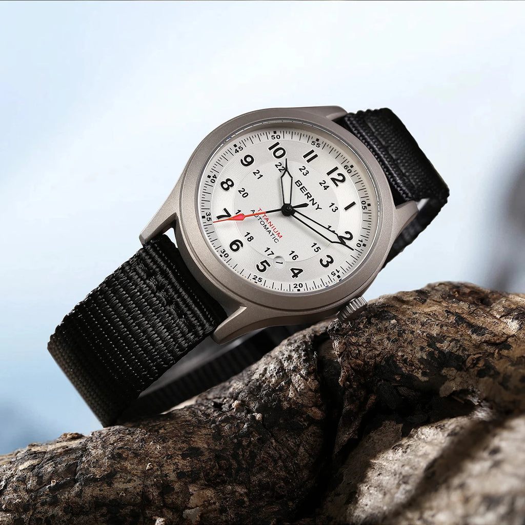 BERNY Titanium Automatic Men's Field Watches Date Sapphire Super Luminous Sports Easy Read Outdoor 10ATM Mechanical Watch
