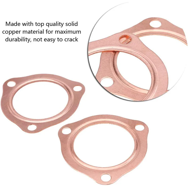 2Pcs 2.5" Universal Copper Header Exhaust Collector Gaskets Flanges 3-Hole 2-1/2"