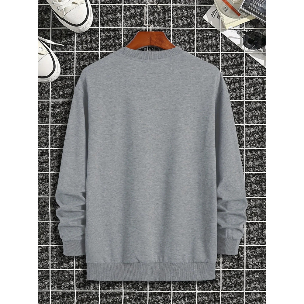 Men's autumn and winter fashionable casual loose cool bear cartoon graphic print fleece long sleeved round neck sweatshirt