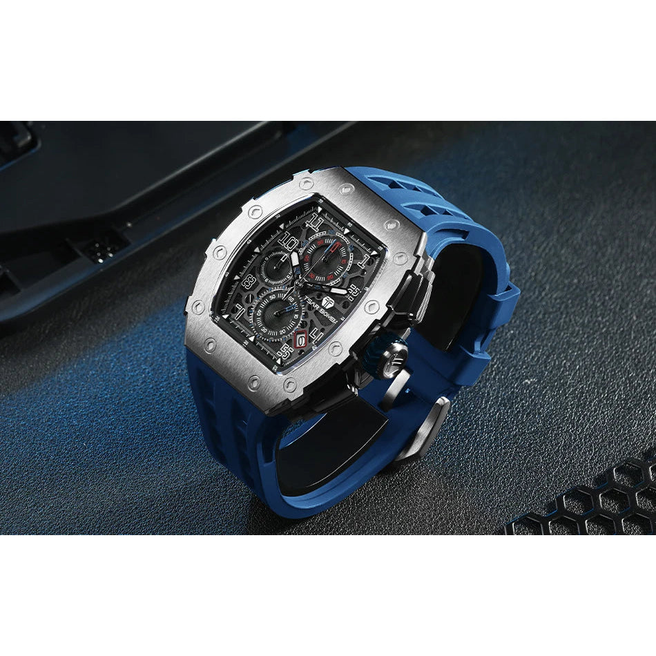 TSAR BOMBA Watch for Men Luxury Brand Tonneau Design Waterproof Clock Stainless Steel Wristwatch Fashion Rectangle Mens Watch