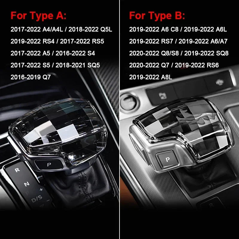 For Audi A4 A5 A6 A7 A8L Q5 Q7 Q8 RS4 RS5 RS6 RS7 S4 S5 SQ5 QS8 C8 S8 Crystal gear head Shift head Transmission handle cover
