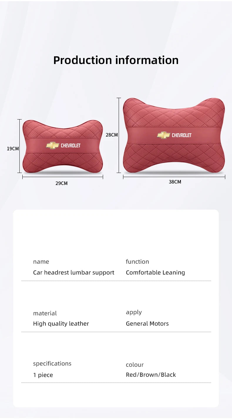 Nappa Leather Car Headrest Neck Pillow Waist Cushioning For Chevrolet Spark Captiva Cruze Malibu Equinox Trax Camaro Blazer