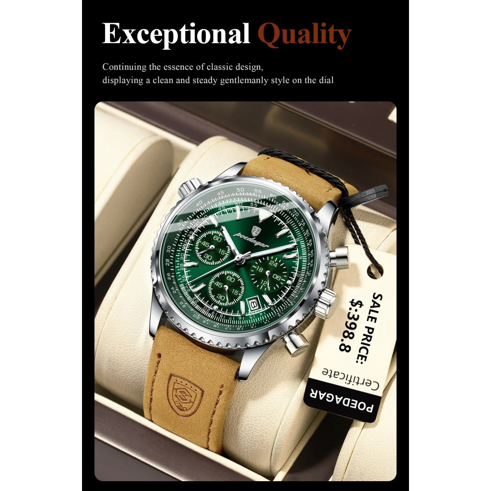 POEDAGAR Luxury Man Watch Quartz Waterproof Luminous Date Chronograph Leather Men Wristwatch Military Sports Men's Watches Reloj