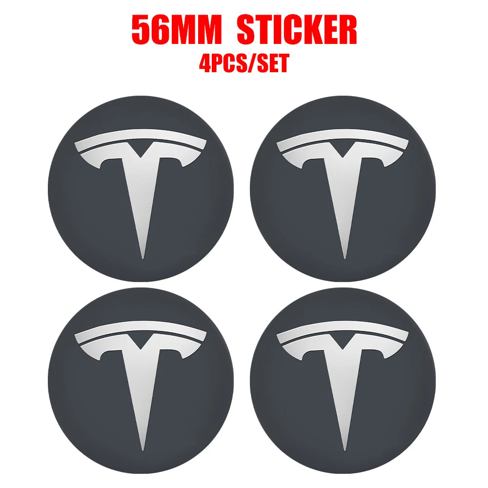Hot 4pcs 56mm Car Wheel Center Hub Stickers Cap Emblem Cover Tesla Model 3 Model S Model X Y Juniper Roadster Wye Accessories