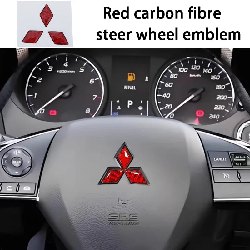 1pcs Mitsubishi carbon fibre steer wheel emblem Sticker Car Steering Wheel Sticker Car Interior Emblem Car styling Accessories