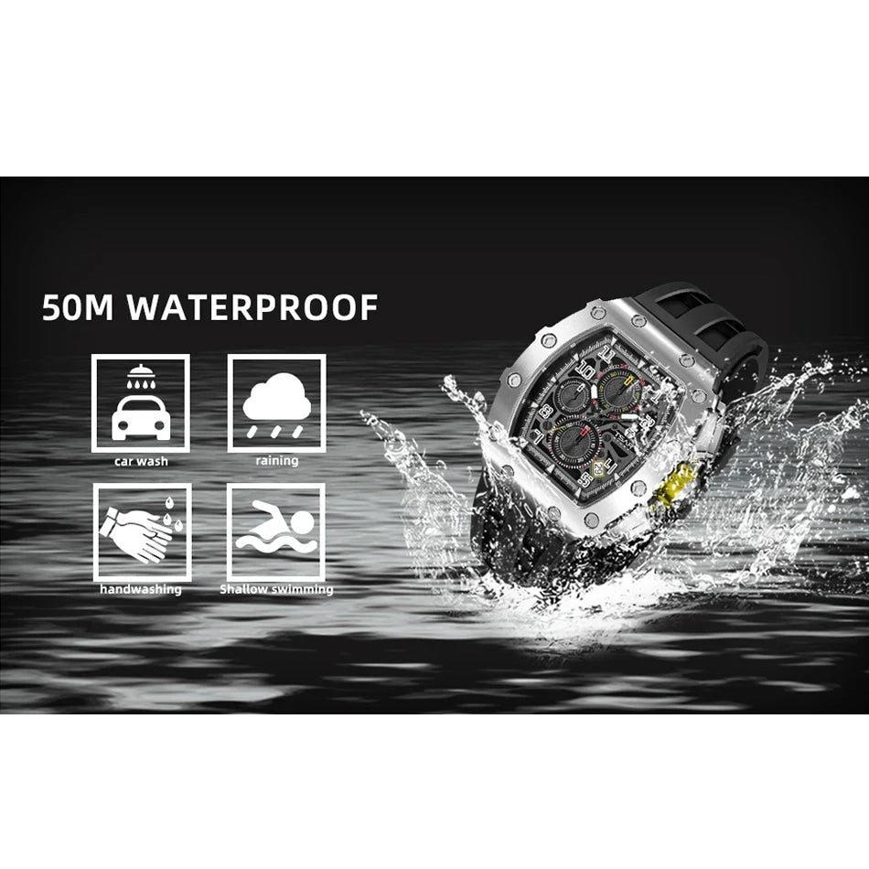 TSAR BOMBA Watch for Men Luxury Brand Tonneau Design Waterproof Clock Stainless Steel Wristwatch Fashion Rectangle Mens Watch