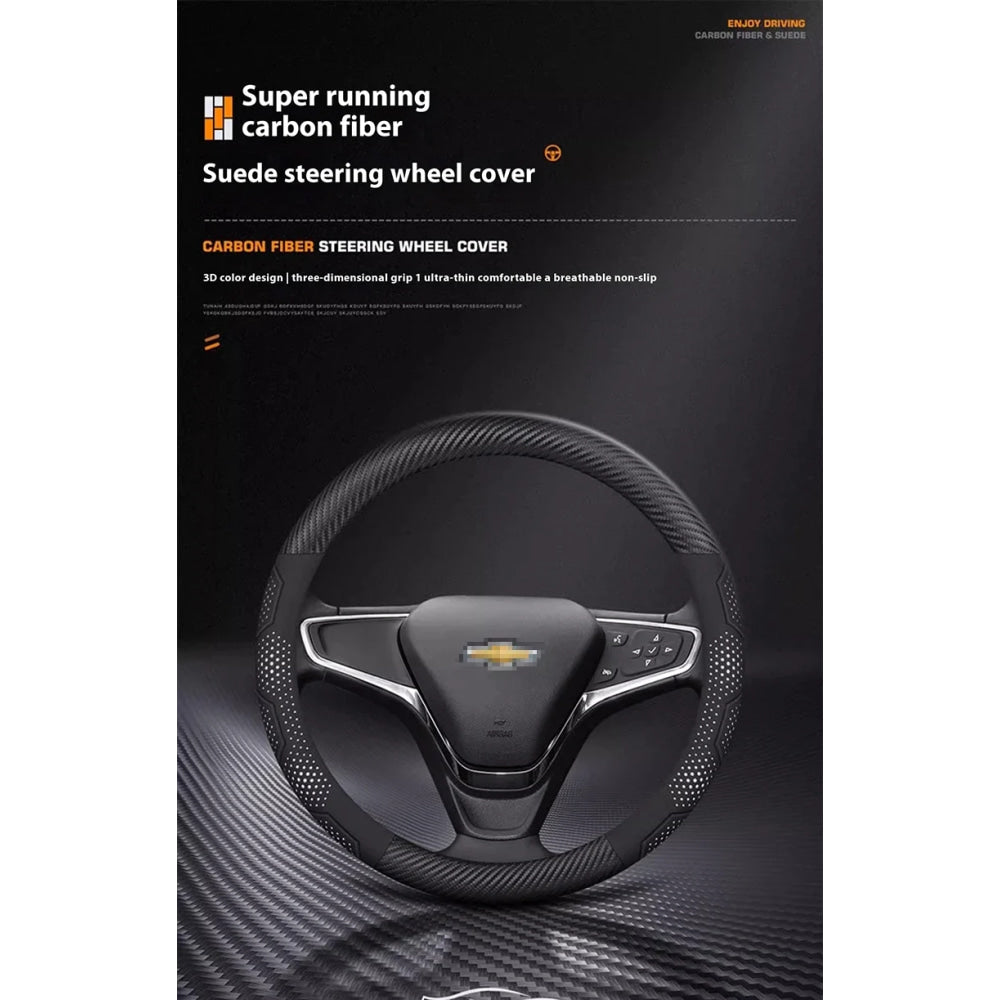 For Chevrolet Cruze Bolt Aveo Spark Onix capti Cavalier Carbon fiber Suede Microfiber Car Steering Wheel Cover Auto Accessories