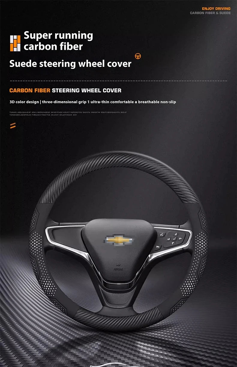 For Chevrolet Cruze Bolt Aveo Spark Onix capti Cavalier Carbon fiber Suede Microfiber Car Steering Wheel Cover Auto Accessories