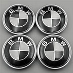 Car Black White BMW Logo Front Hood Emblem 82mm Rear Badge 74mm Wheel Hub Cap 60mm steering wheel sticker 45mm Accessories