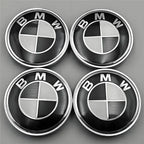Car Black White BMW Logo Front Hood Emblem 82mm Rear Badge 74mm Wheel Hub Cap 60mm steering wheel sticker 45mm Accessories