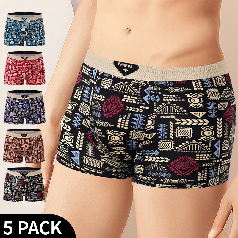 4/5 Uds. Pantalones cortos estampados de talla europea y americana a la moda para hombre, ropa interior cómoda de talla grande para hombre, bañador Sexy