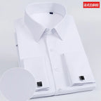 Men's French cufflink shirt with slim fit and contrasting color collar, Windsor collar, striped formal long sleeved shir