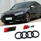 ABS 4-Ring Bright Black Car Hood Front Grill Emblem Rear Trunk Badge V6T Sticker Modified Accessories for Audi S4 2020-2024