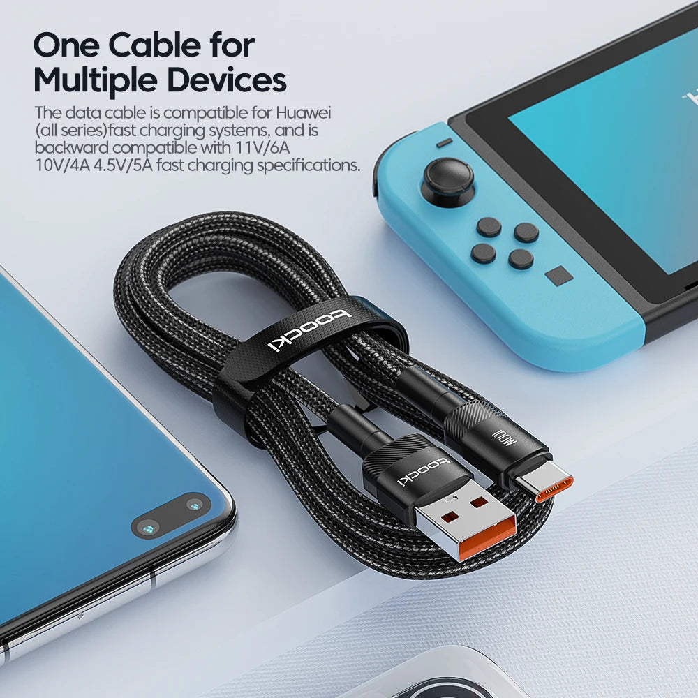Toocki 6A Cable USB a tipo C para Huawei Xiaomi PD 100W cargador de carga rápida Cable de datos USB C carga rápida para Samsung Oneplus