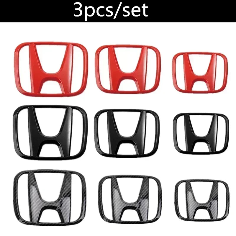 3Pcs Car Front Grille Rear Trunk Badge Steering Wheel Logo Sticker for Honda Accord Civic City XR-V CR-V Inspire Crider Envix