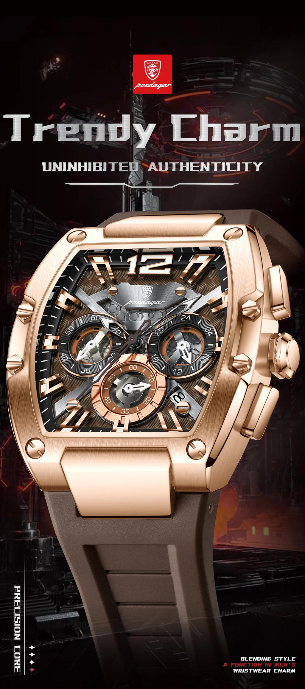 POEDAGAR Fashion Military Men's Watches Luminous Waterproof Date Sports Male Clock Chronograph Silicone Quartz Luxury Wristwatch