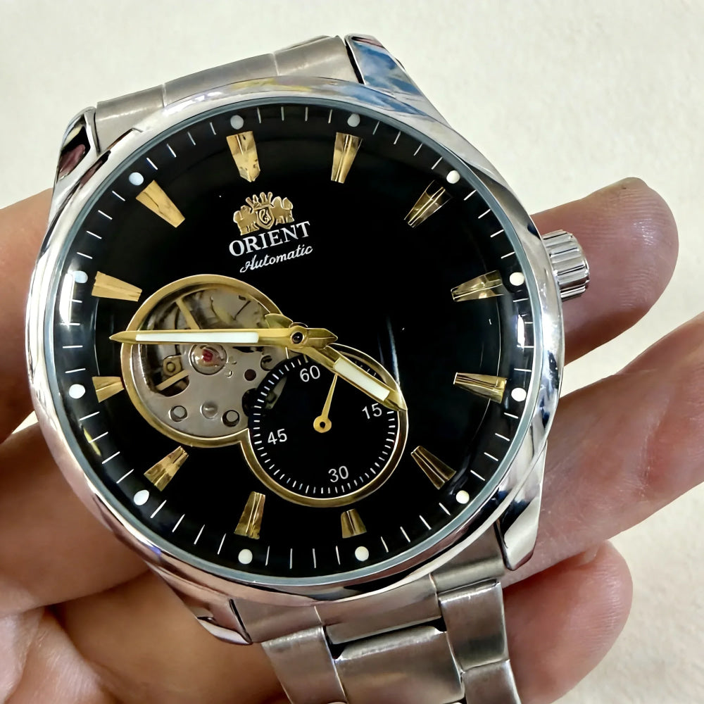 ORIENT Automatic Mechanical Watch Men's Stainless Steel Strap Skeleton Dial White Gold Needle Luminous 50M Waterproof Sapphire