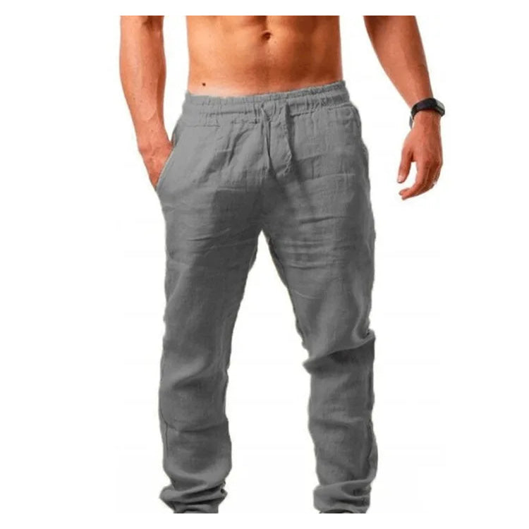 Summer Men Sport Gym Pants Soild Cotton Linen Pants Breathable Casual Training Trousers Joggers Hip Pop Sweatpants Streetwear