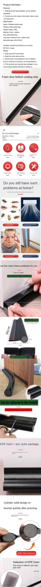 A Sealing Strip Door Seam Door Bottom Sealing Strip Sound Insulation Wind Strip Foam Tape Bedroom Door Gap Waterproof Handwork - VibraStore
