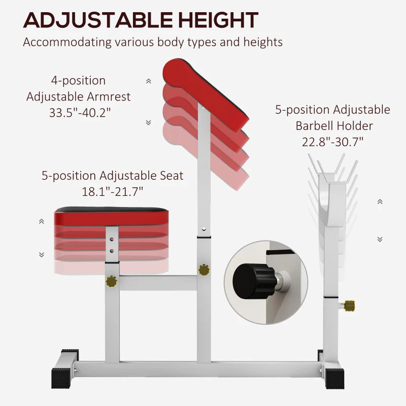 Soozier 265 LBS Preacher Curl Bench For Strength Training, Adjustable Seated Arm Isolated Barbell Dumbbell Bicep Station, White