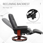 Faux  Leather Lounge Chair With Footrest And Armrest, Manual Swivel Recliner For Living Room, Black