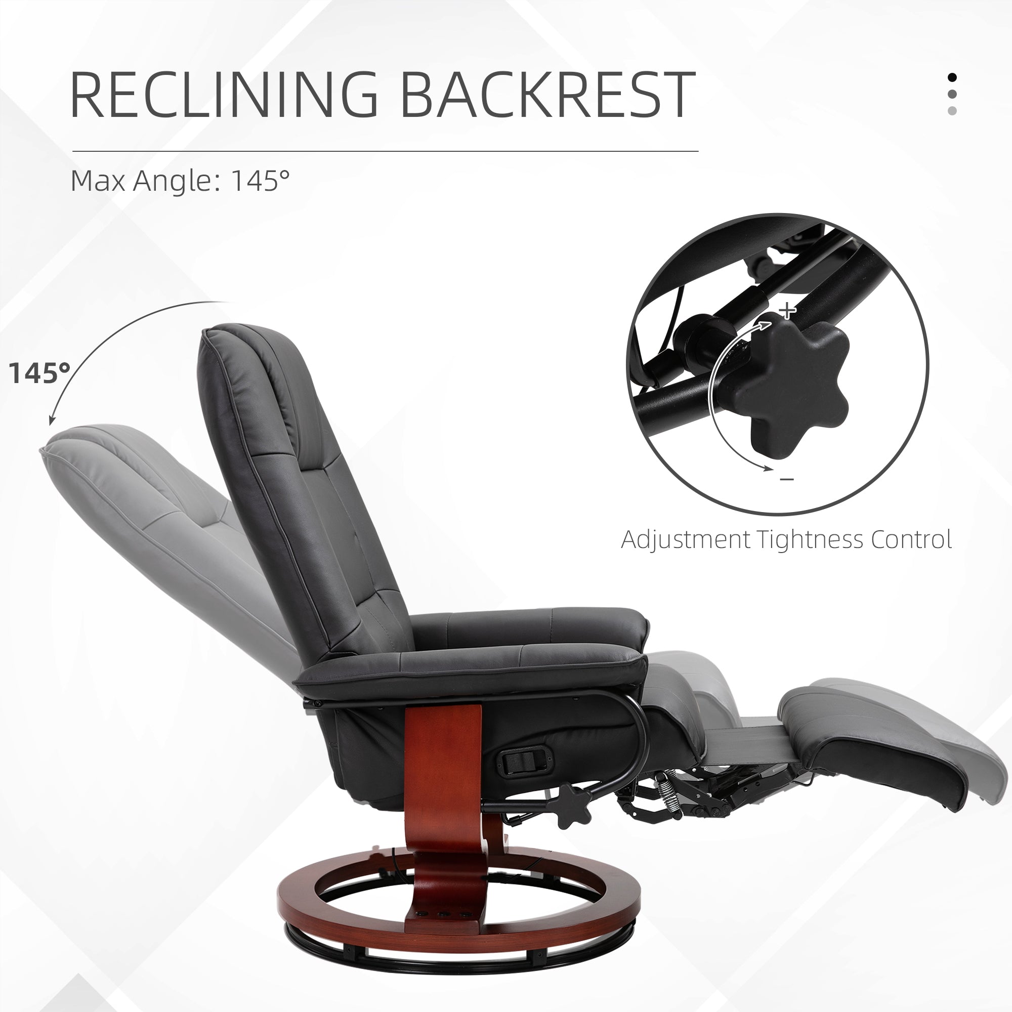 Faux  Leather Lounge Chair With Footrest And Armrest, Manual Swivel Recliner For Living Room, Black