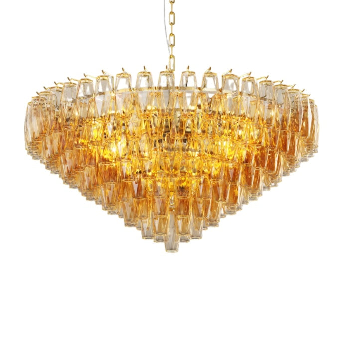 37 Extra Large Chandelier, 14-Light Gold Modern Round Chandelier For Living Room, Tiered Smoke Blown Glass Brass Chandeliers, Hanging Light Fixture For Bedroom, Dining Room, Foyer, Entryway