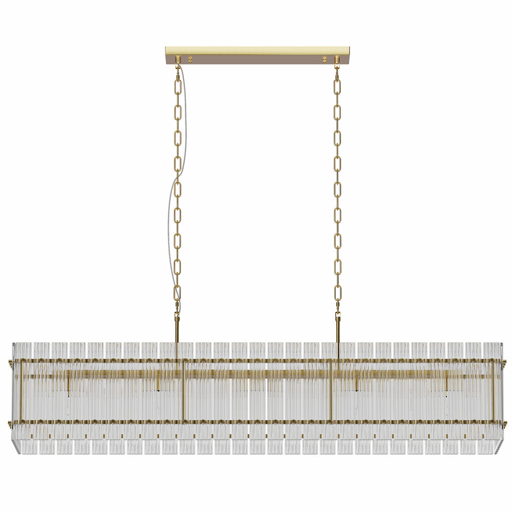 Modern Rectangular Crystal Glass Chandelier, 10-Lights Glod Chandelier Lighting Contemporary Pendant Ceiling Light Fixture For Dining Room Living Room Kitchen Island