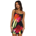 Summer Flowers Printed Suspender Dress Fashion Slim Square Neck Short Dresses Beach Clothing For Women
