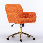AA Furniture Office Chair,Artificial Rabbit Hair Home Office Chair With Golden Metal Base,Adjustable Desk Chair Swivel Office Chair,Vanity Chair Orange - VibraStore