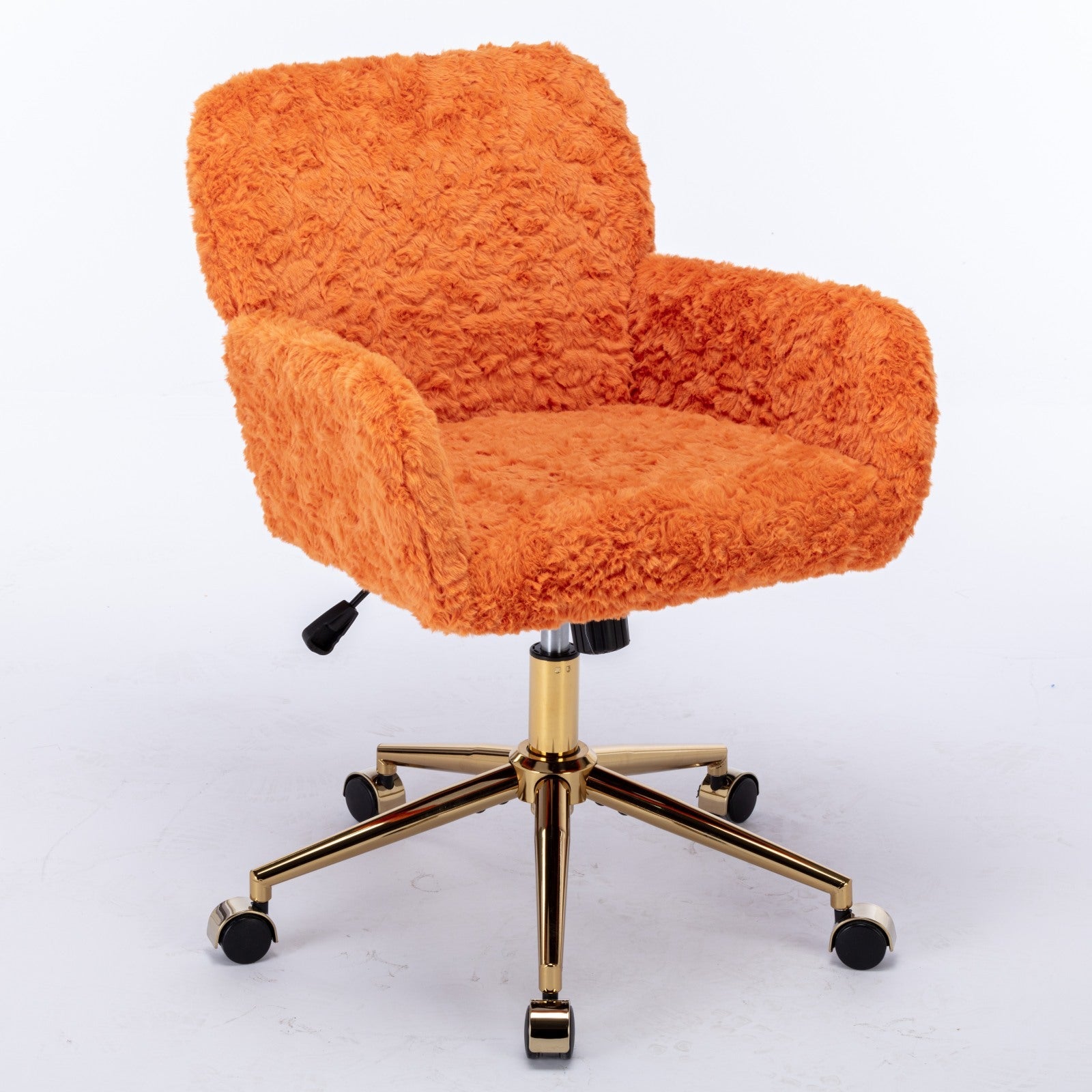 AA Furniture Office Chair,Artificial Rabbit Hair Home Office Chair With Golden Metal Base,Adjustable Desk Chair Swivel Office Chair,Vanity Chair Orange - VibraStore