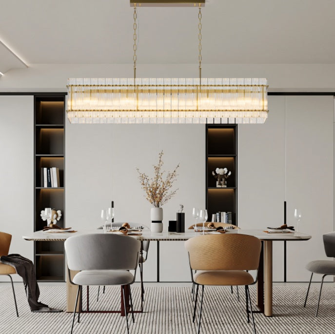 Modern Rectangular Crystal Glass Chandelier, 10-Lights Glod Chandelier Lighting Contemporary Pendant Ceiling Light Fixture For Dining Room Living Room Kitchen Island