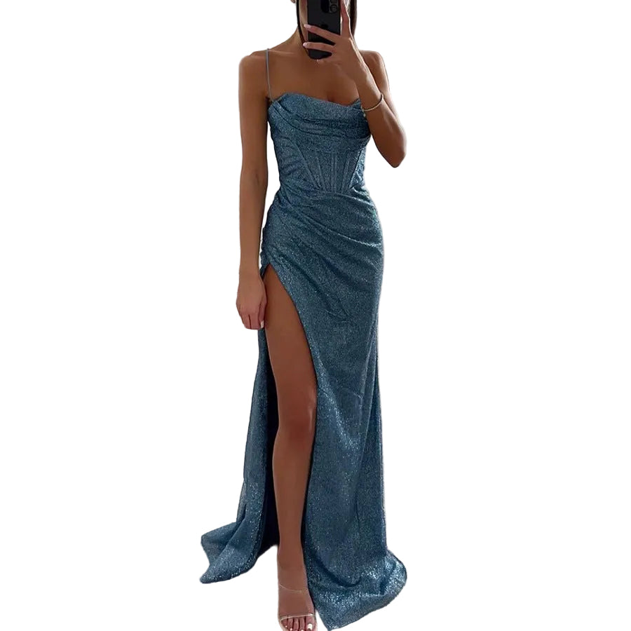 Sexy Split Suspender Dress Fashion Evening Party Slim V-neck Long Dresses Summer Clothing For Women
