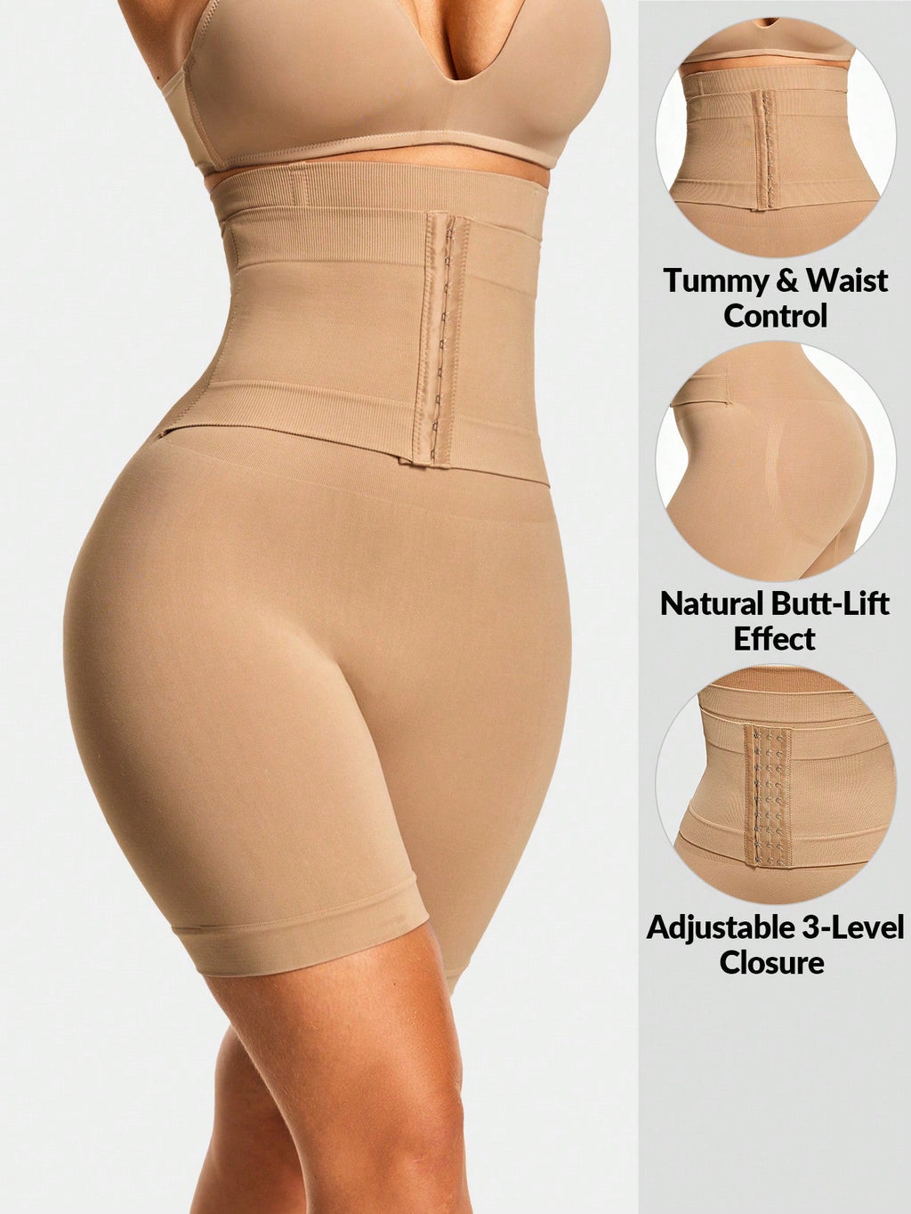 Adjustable 3 - Level Closure Shapewear Shorts - Tummy & Waist Control With Natural Butt - Lift - VibraStore