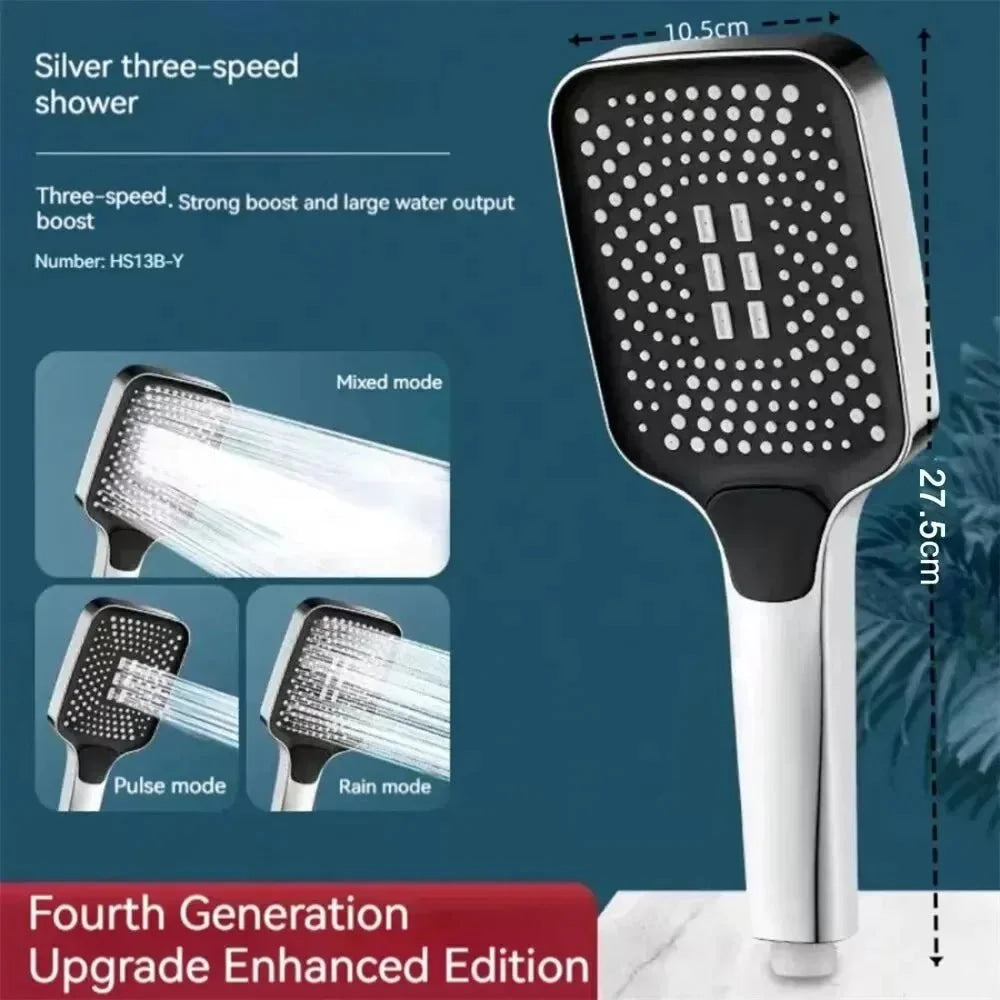 Adjustable Shower Head 3 Mode Rainfall Shower Large Flow Showerhead High Pressure Water Saving Shower Mixer Bathroom Accessories - VibraStore