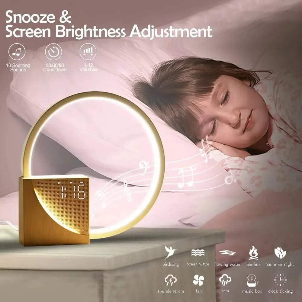 Alarm Clock Wake - up Night Light With White Noise Timing 3 Level Dimmable Touch Table Lamp For Bedroom Beside Lamp - VibraStore