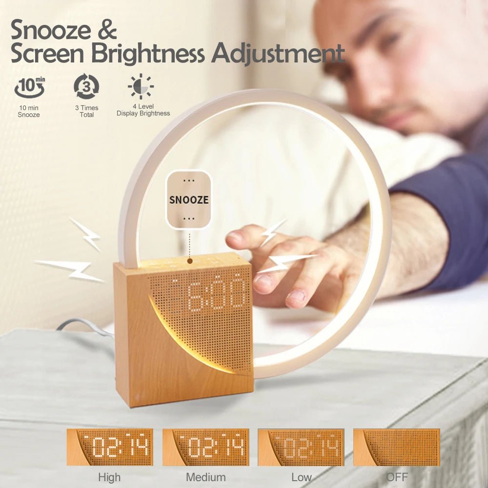 Alarm Clock Wake - up Night Light With White Noise Timing 3 Level Dimmable Touch Table Lamp For Bedroom Beside Lamp - VibraStore