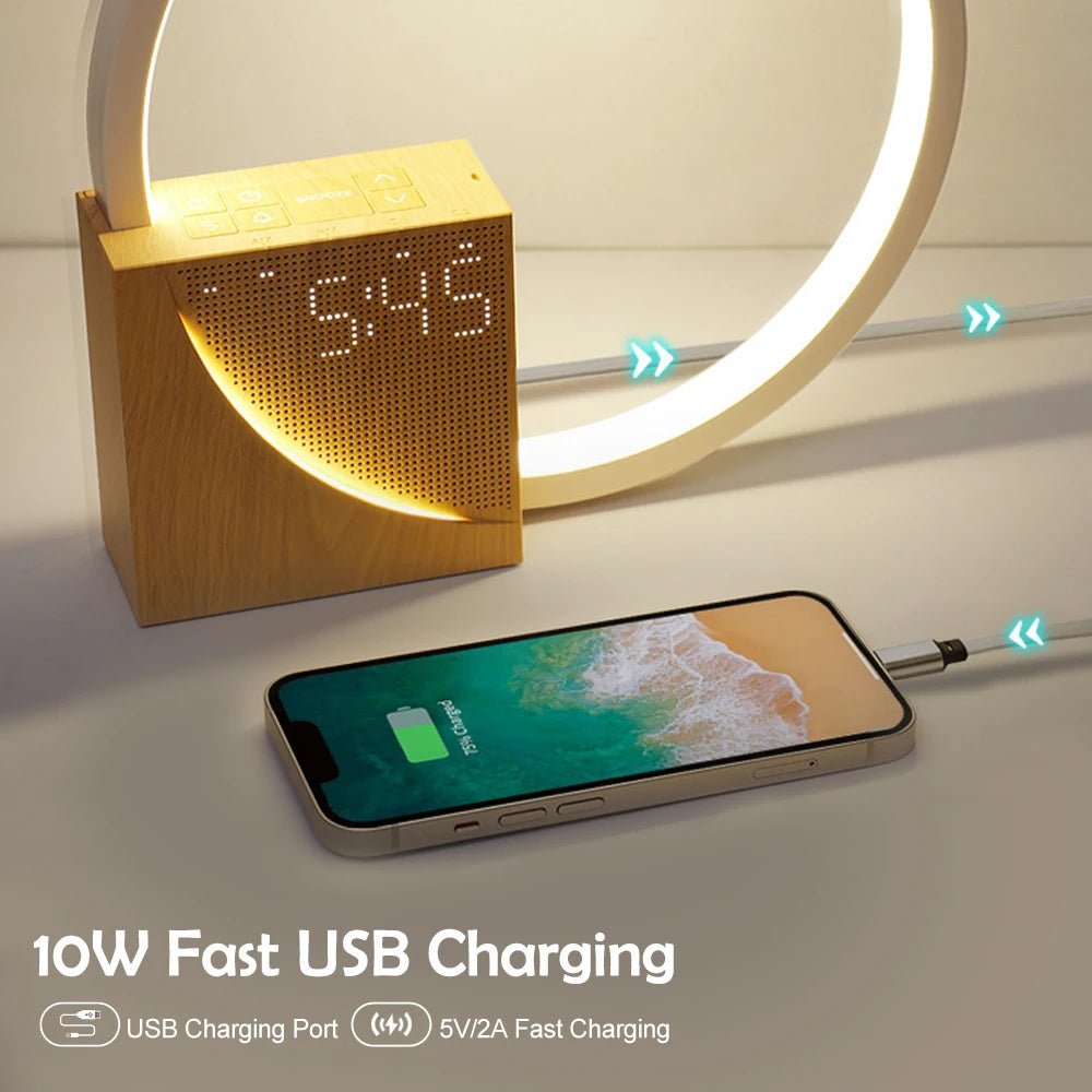 Alarm Clock Wake - up Night Light With White Noise Timing 3 Level Dimmable Touch Table Lamp For Bedroom Beside Lamp - VibraStore