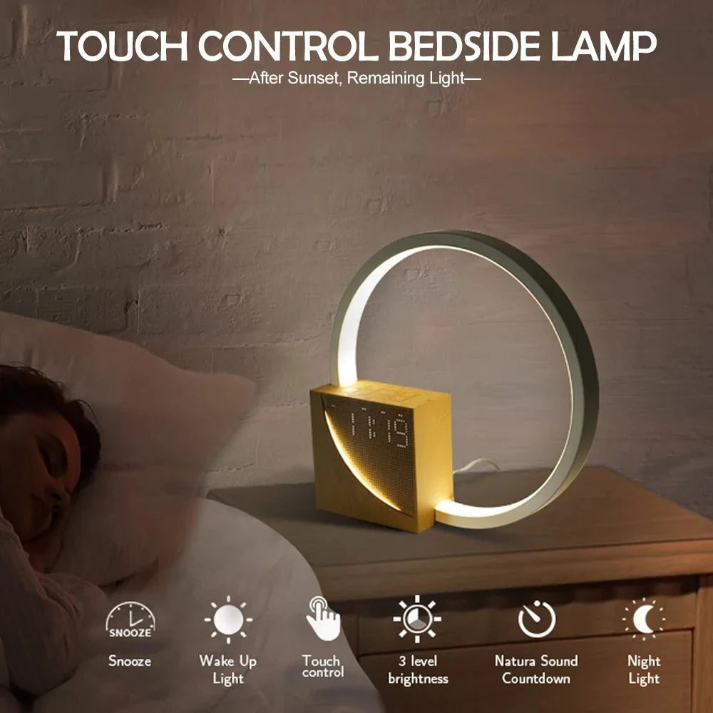 Alarm Clock Wake - up Night Light With White Noise Timing 3 Level Dimmable Touch Table Lamp For Bedroom Beside Lamp - VibraStore