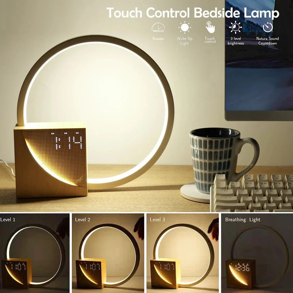 Alarm Clock Wake - up Night Light With White Noise Timing 3 Level Dimmable Touch Table Lamp For Bedroom Beside Lamp - VibraStore