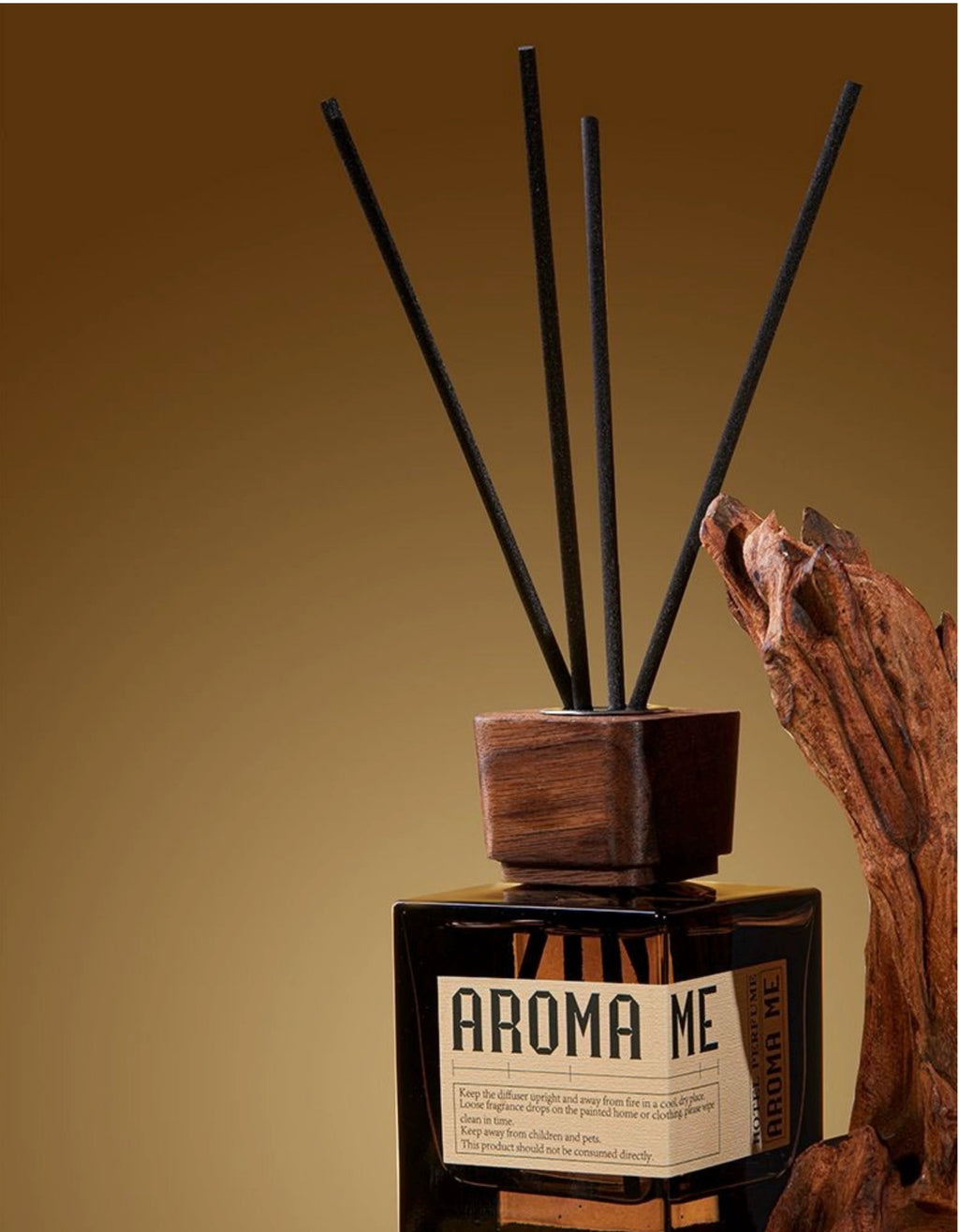 Aromame Wooden Lid Essential Oil Long - Lasting Fire - Free Rattan - VibraStore