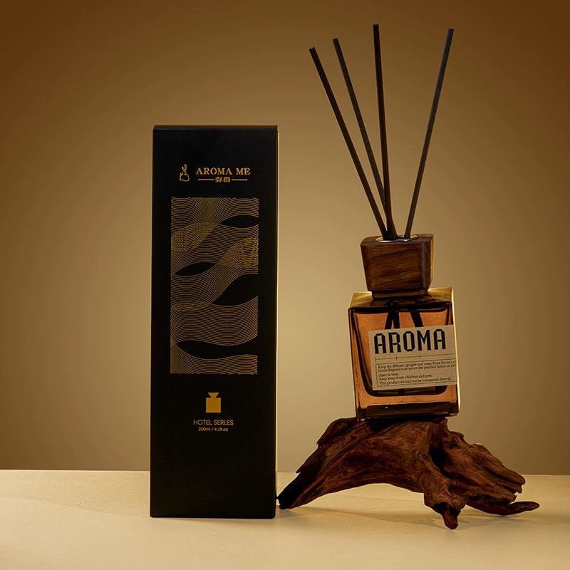 Aromame Wooden Lid Essential Oil Long - Lasting Fire - Free Rattan - VibraStore